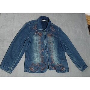 Tantrums Denim Jacket X Full Zip Embroidery Studded Fitted Point Hem Blazer Y2K